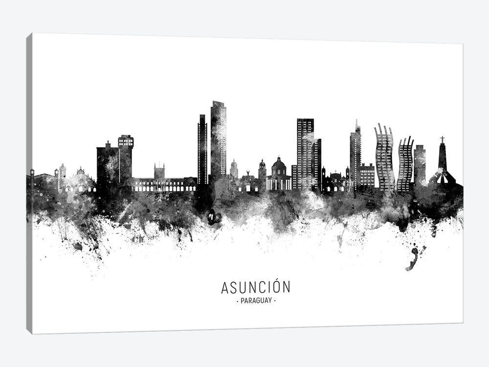 Asuncion Paraguay Skyline Name Black & White by Michael Tompsett 1-piece Canvas Artwork