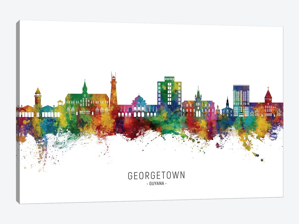 Georgetown Guyana Skyline City Name by Michael Tompsett 1-piece Canvas Wall Art