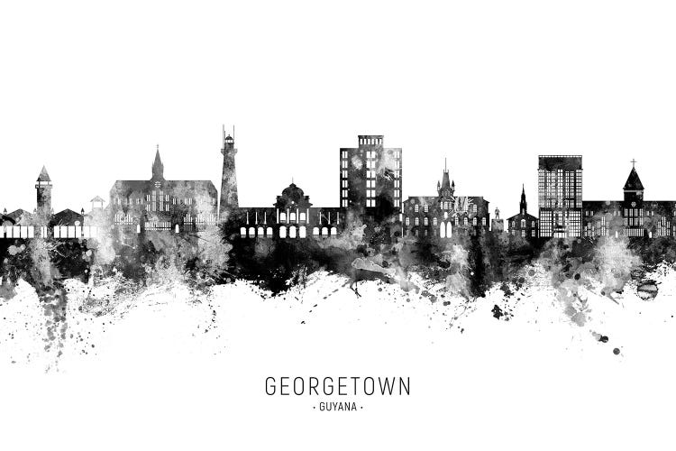 Georgetown Guyana Skyline Name Black & White by Michael Tompsett wall art