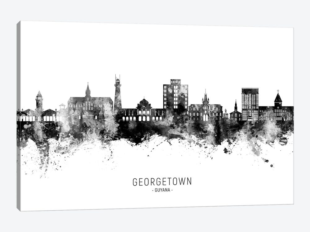 Georgetown Guyana Skyline Name Black & White by Michael Tompsett 1-piece Canvas Print