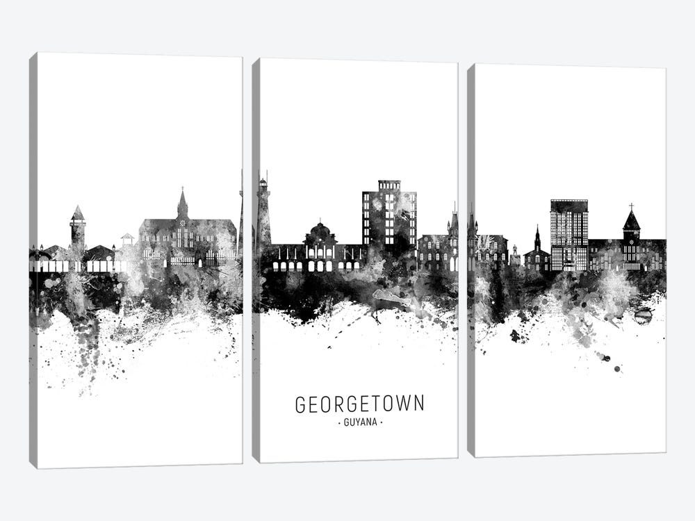 Georgetown Guyana Skyline Name Black & White by Michael Tompsett 3-piece Canvas Print