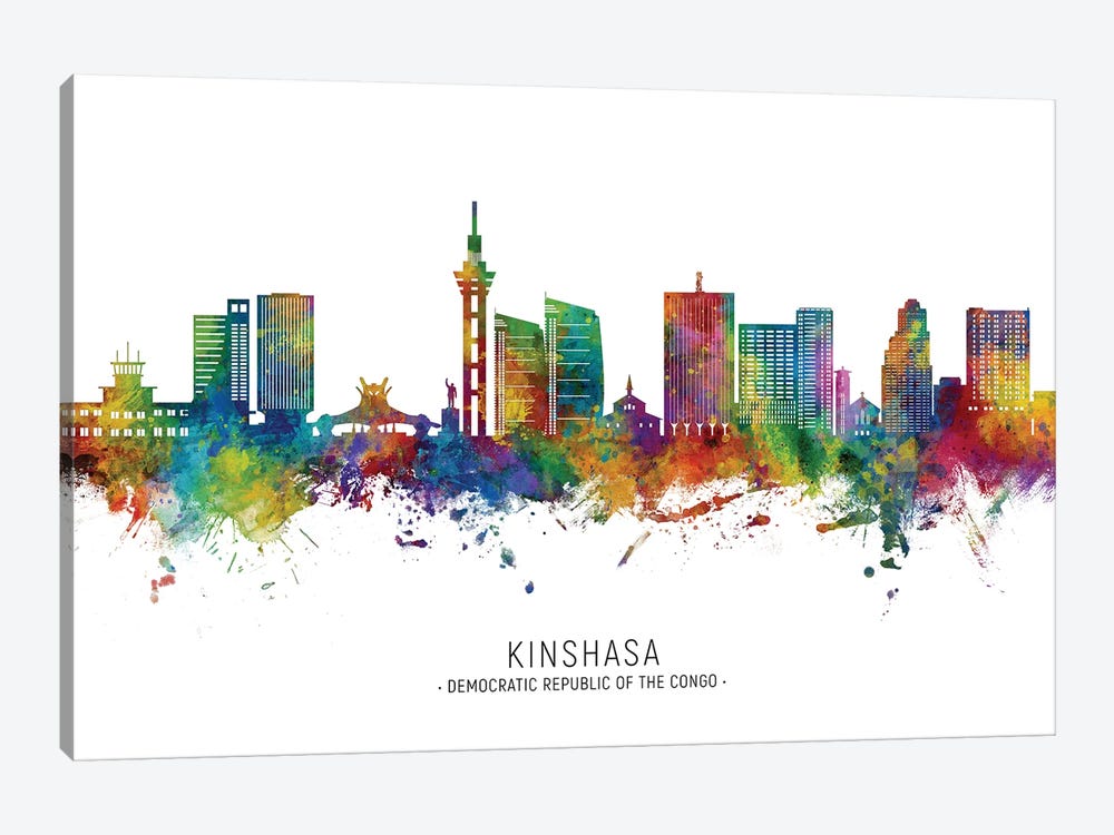 Kinshasa Skyline City Name by Michael Tompsett 1-piece Canvas Artwork