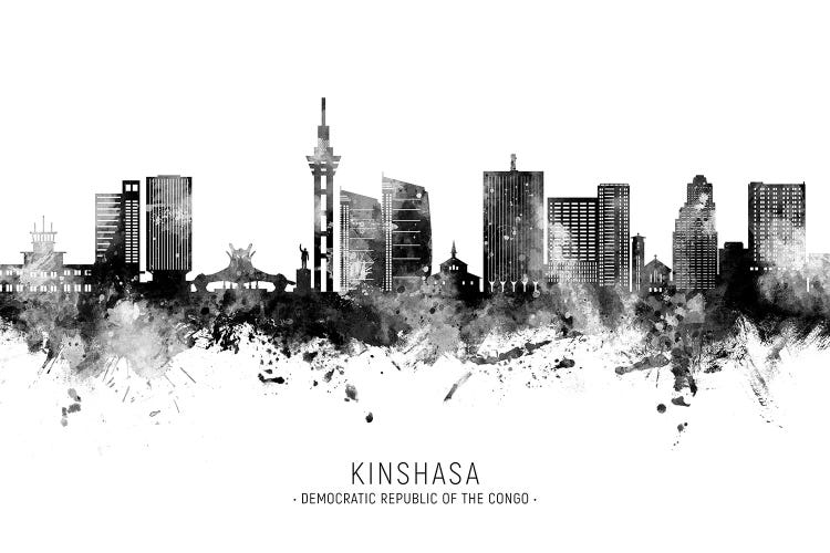 Kinshasa Skyline Name Black & White