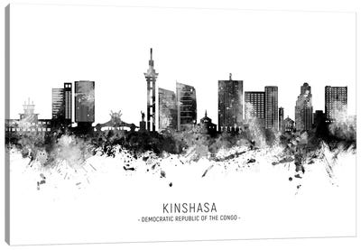 Kinshasa Skyline Name Black & White Canvas Art Print