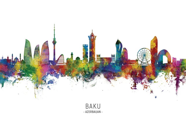 Baku Azerbaijan Skyline City Name by Michael Tompsett wall art