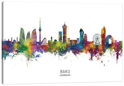 Baku Azerbaijan Skyline City Name Canvas Art Print