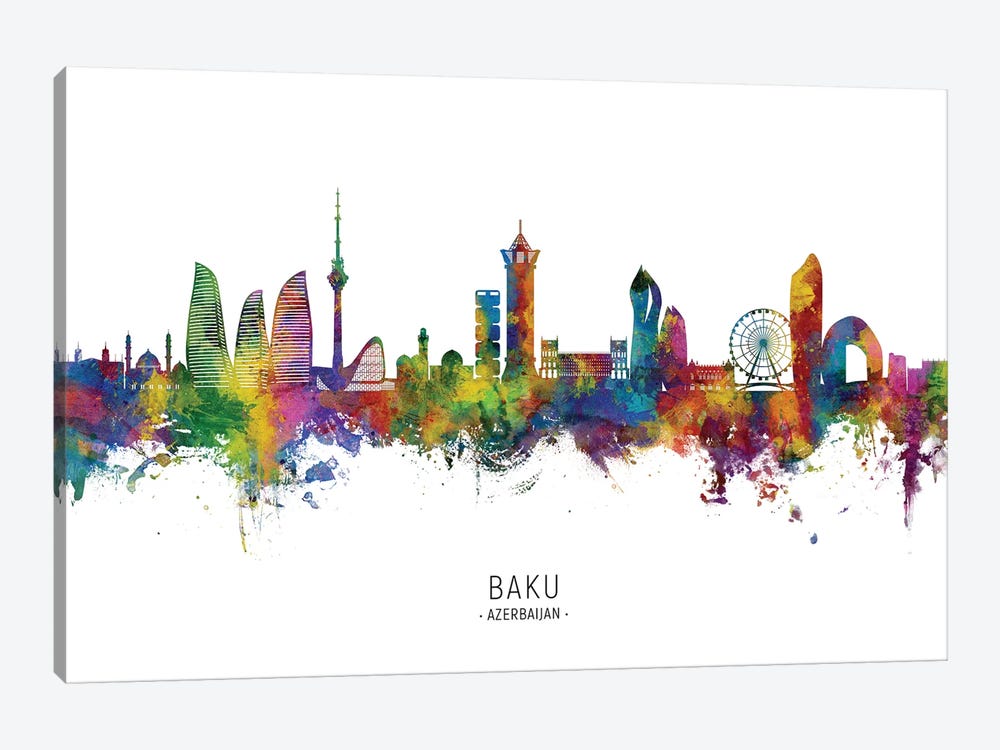 Baku Azerbaijan Skyline City Name by Michael Tompsett 1-piece Canvas Print