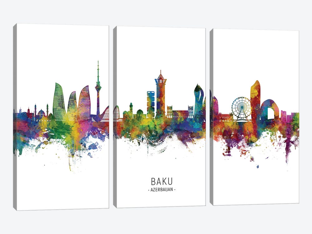 Baku Azerbaijan Skyline City Name by Michael Tompsett 3-piece Art Print