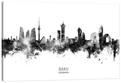 Baku Azerbaijan Skyline Name Black & White Canvas Art Print