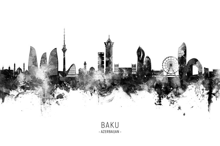 Baku Azerbaijan Skyline Name Black & White by Michael Tompsett wall art