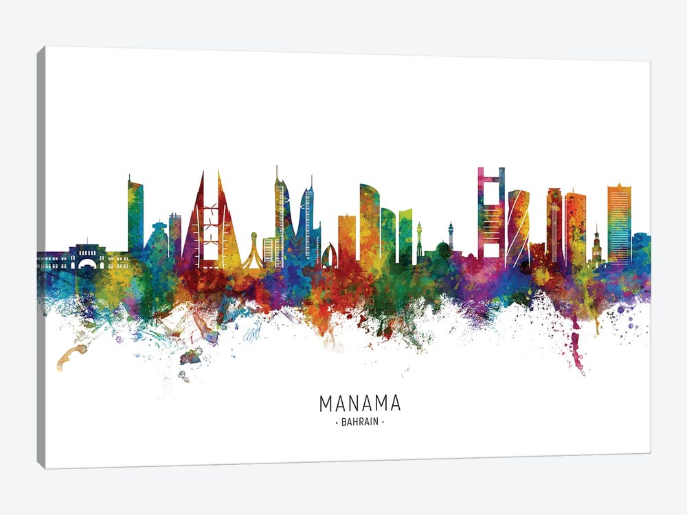 Manama Bahrain Skyline City Name by Michael Tompsett 1-piece Canvas Art Print