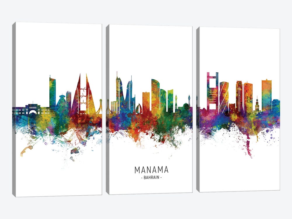 Manama Bahrain Skyline City Name by Michael Tompsett 3-piece Canvas Print