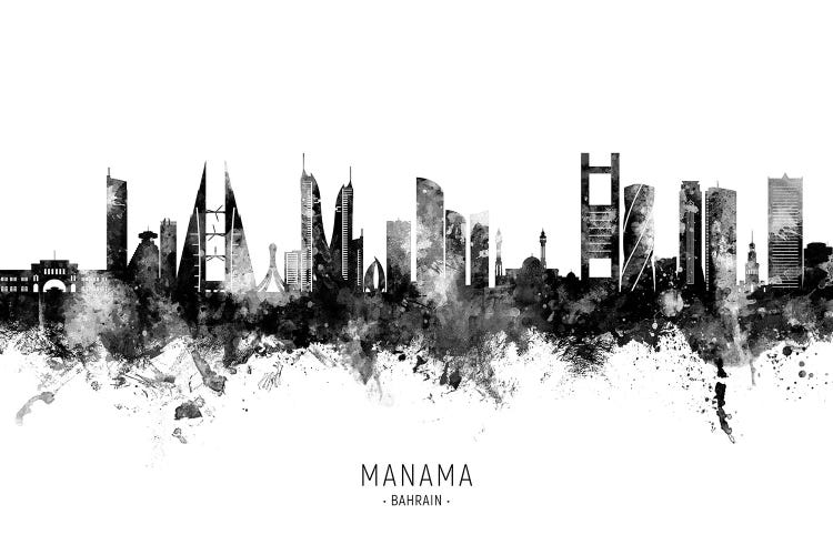 Manama Bahrain Skyline Name Black & White