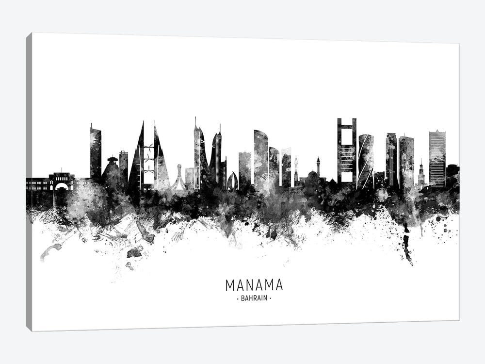 Manama Bahrain Skyline Name Black & White by Michael Tompsett 1-piece Canvas Wall Art