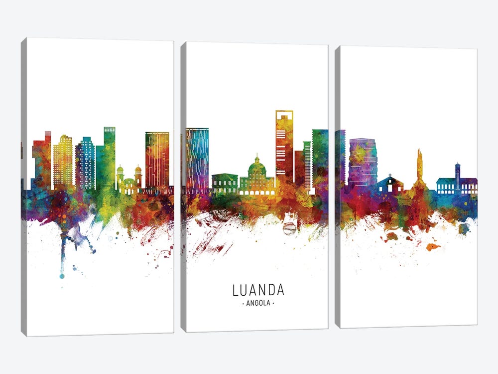 Luanda Angola Skyline City Name by Michael Tompsett 3-piece Canvas Print