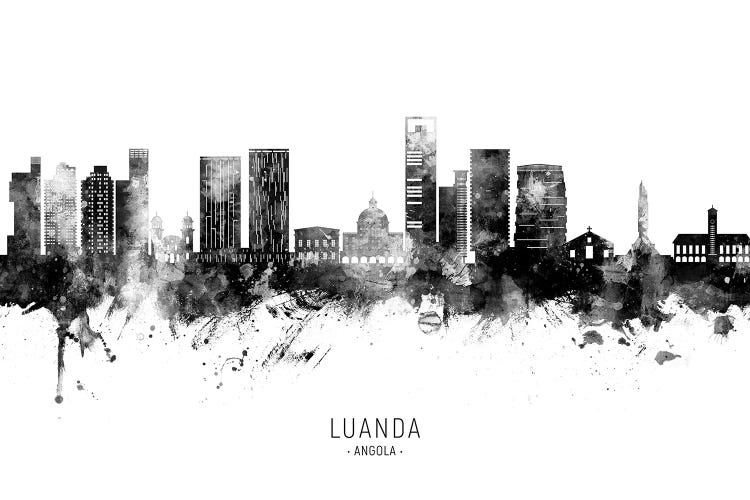 Luanda Angola Skyline Name Black & White by Michael Tompsett wall art