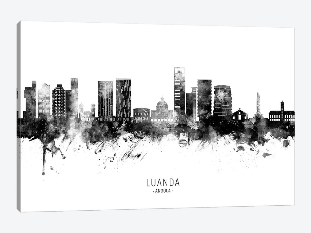 Luanda Angola Skyline Name Black & White by Michael Tompsett 1-piece Canvas Wall Art