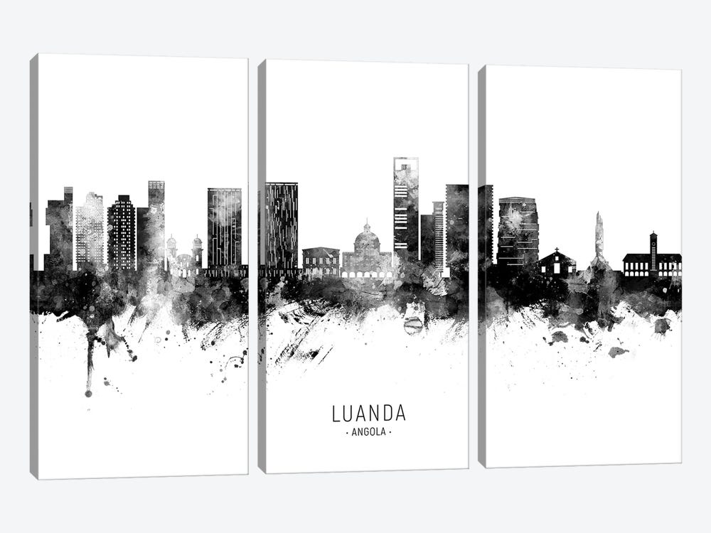 Luanda Angola Skyline Name Black & White by Michael Tompsett 3-piece Canvas Art