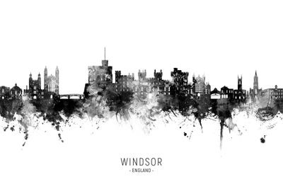Windsor England Skyline Name Black & White by Michael Tompsett canvas print