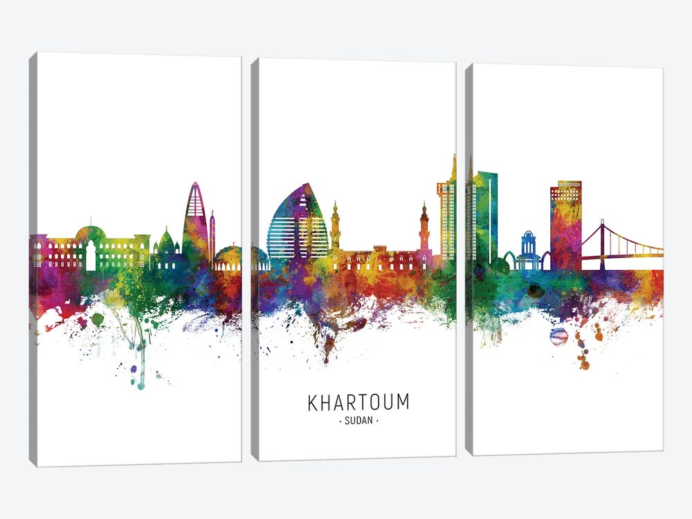 Khartoum Sudan Skyline City Name by Michael Tompsett 3-piece Art Print