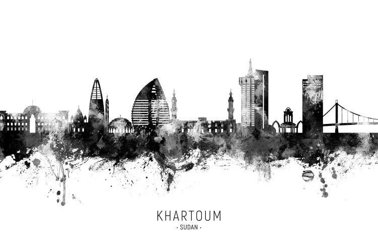 Khartoum Sudan Skyline Name Black & White