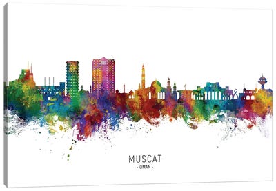 Muscat Oman Skyline City Name Canvas Art Print - Oman
