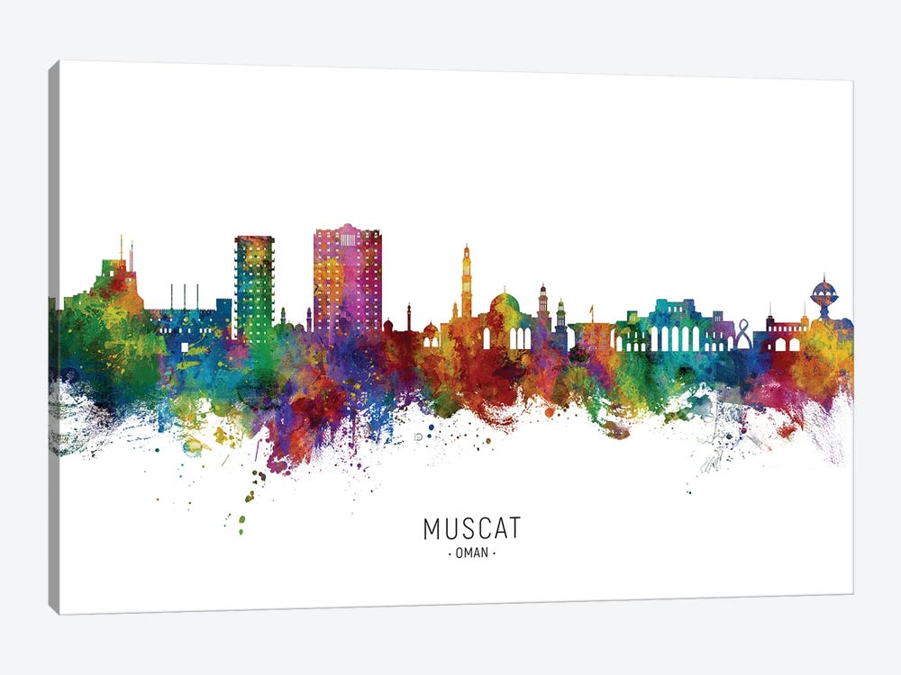 Muscat Oman Skyline City Name by Michael Tompsett 1-piece Canvas Artwork