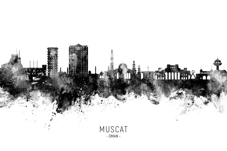 Muscat Oman Skyline Name Black & White by Michael Tompsett wall art