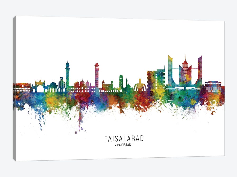 Faisalabad Pakistan Skyline City Name by Michael Tompsett 1-piece Canvas Art
