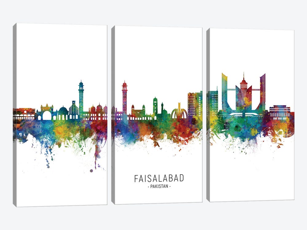 Faisalabad Pakistan Skyline City Name by Michael Tompsett 3-piece Canvas Art