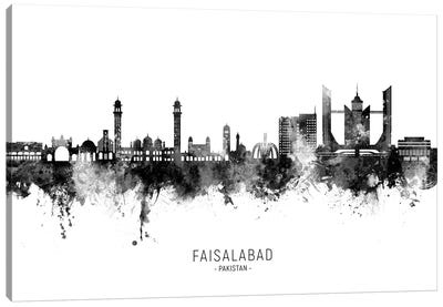 Faisalabad Pakistan Skyline Name Black & White Canvas Art Print - Pakistan
