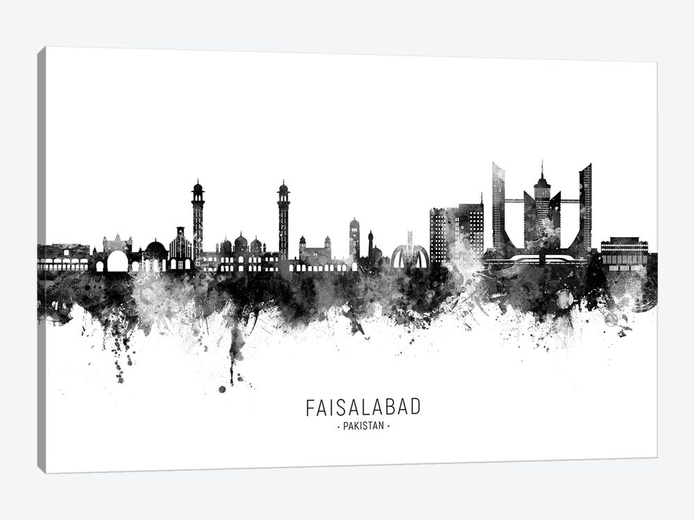 Faisalabad Pakistan Skyline Name Black & White by Michael Tompsett 1-piece Art Print