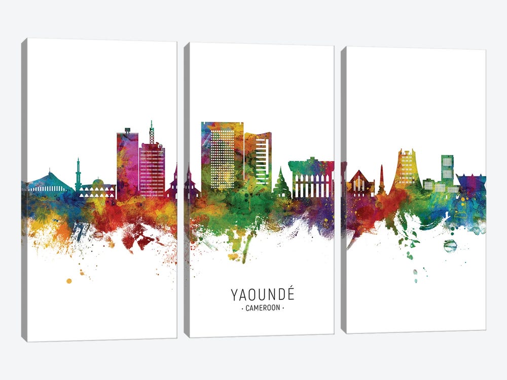 Yaounde Cameroon Skyline City Name by Michael Tompsett 3-piece Canvas Art