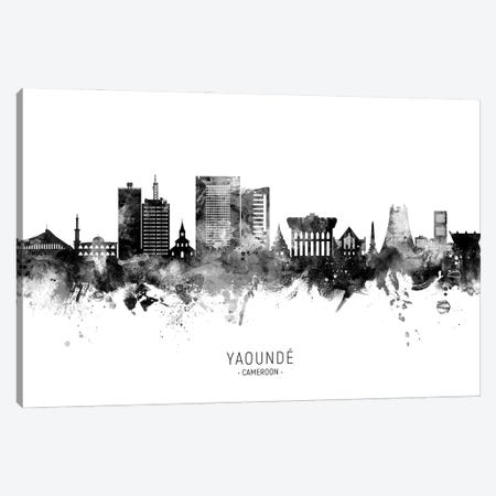 Yaounde Cameroon Skyline Name Black & White Canvas Print #MTO3485} by Michael Tompsett Canvas Art
