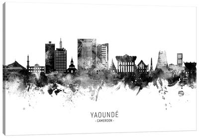 Yaounde Cameroon Skyline Name Black & White Canvas Art Print