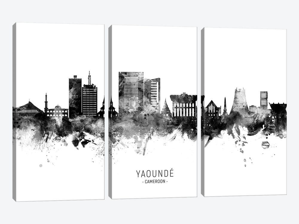 Yaounde Cameroon Skyline Name Black & White by Michael Tompsett 3-piece Art Print