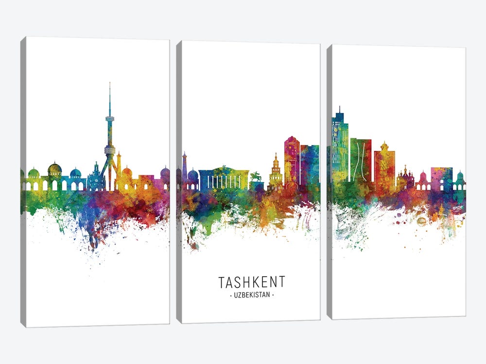 Tashkent Uzbekistan Skyline City Name by Michael Tompsett 3-piece Canvas Wall Art
