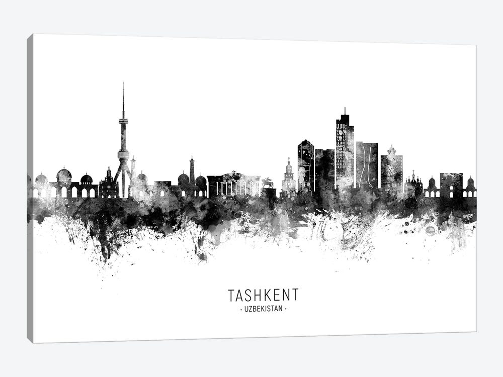 Tashkent Uzbekistan Skyline Name Black & White by Michael Tompsett 1-piece Art Print