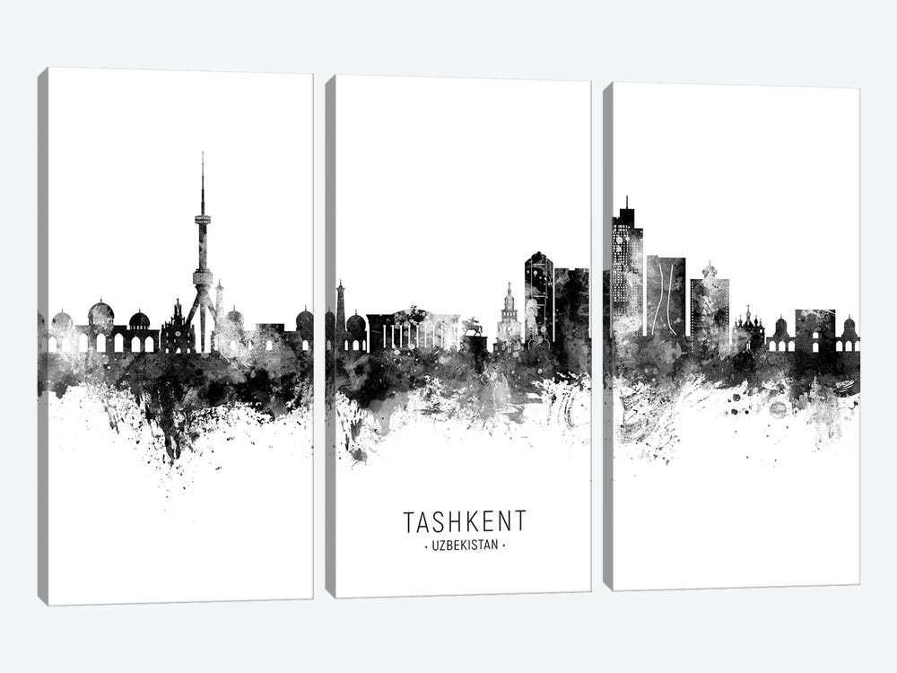 Tashkent Uzbekistan Skyline Name Black & White by Michael Tompsett 3-piece Art Print