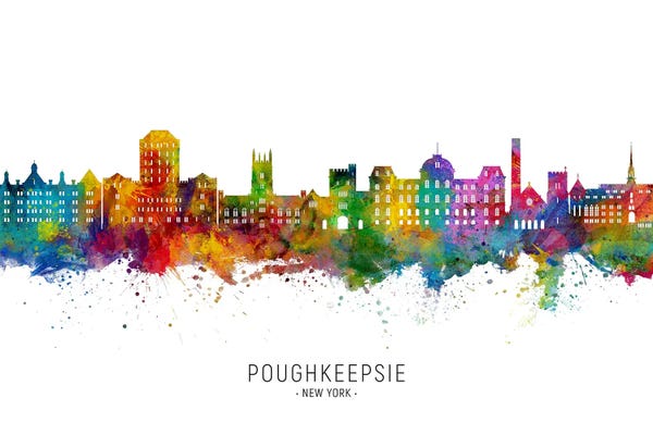 Canvas Print: Poughkeepsie New York Skyline City Name by Michael Tompsett