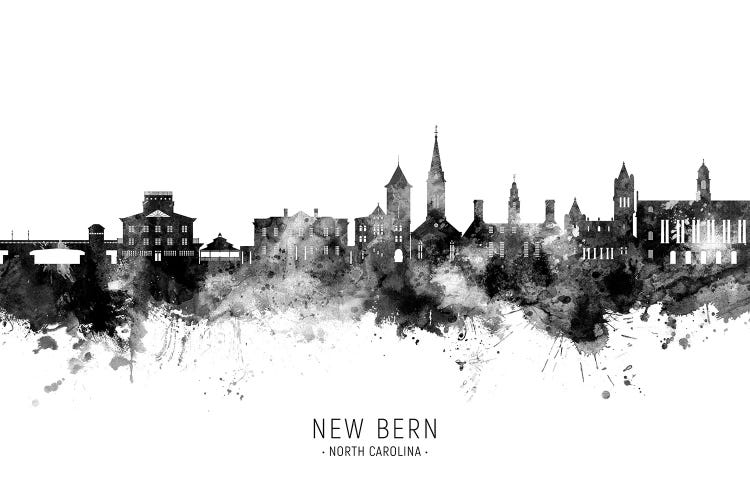 New Bern North Carolina Skyline Name Bw