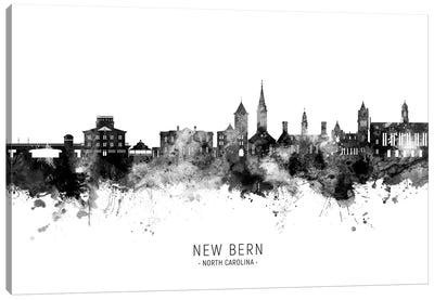 New Bern North Carolina Skyline Name Bw Canvas Art Print - North Carolina Art