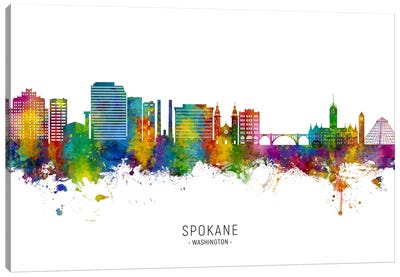 Spokane Washington Skyline City Name Canvas Art Print - Washington Art