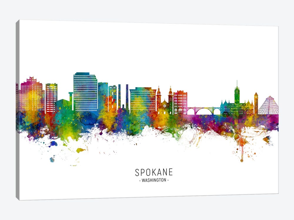 Spokane Washington Skyline City Name by Michael Tompsett 1-piece Canvas Artwork
