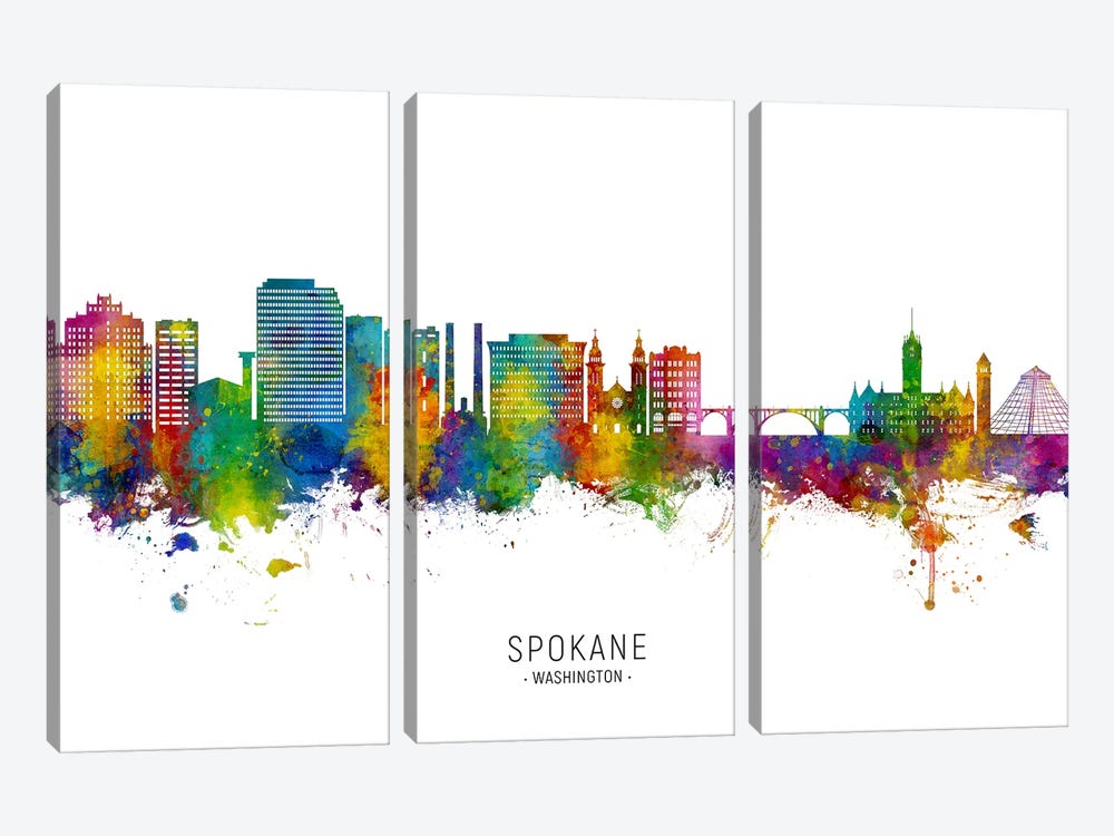 Spokane Washington Skyline City Name by Michael Tompsett 3-piece Canvas Artwork