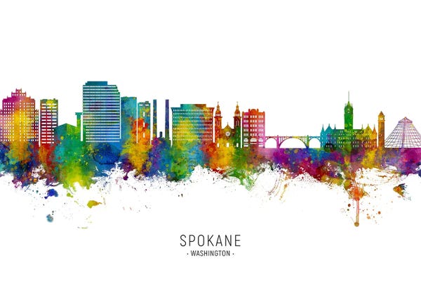 Michael Tompsett: Spokane Washington Skyline City Name by Michael Tompsett