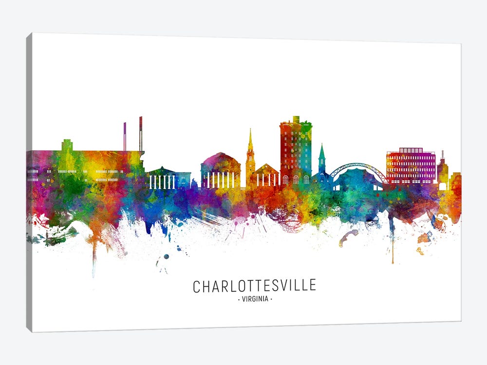 Charlottesville Skyline City Name by Michael Tompsett 1-piece Canvas Artwork