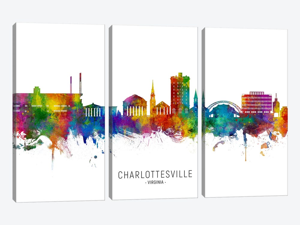 Charlottesville Skyline City Name by Michael Tompsett 3-piece Canvas Art