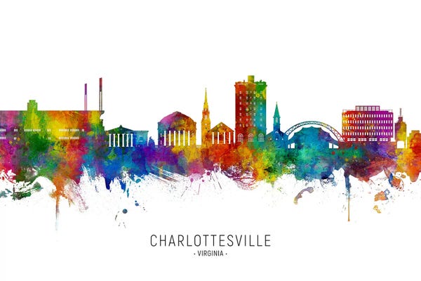 Virginia: Charlottesville Skyline City Name by Michael Tompsett