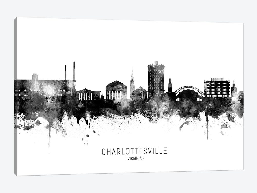 Charlottesville Virginia Skyline Name Bw by Michael Tompsett 1-piece Art Print